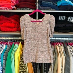 Cremiux pink and gray with silver metallic threads short sleeve sweater size S